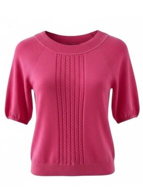 BeBe Pink Short Sleeve Mini Cable Knit Sweater Size Small